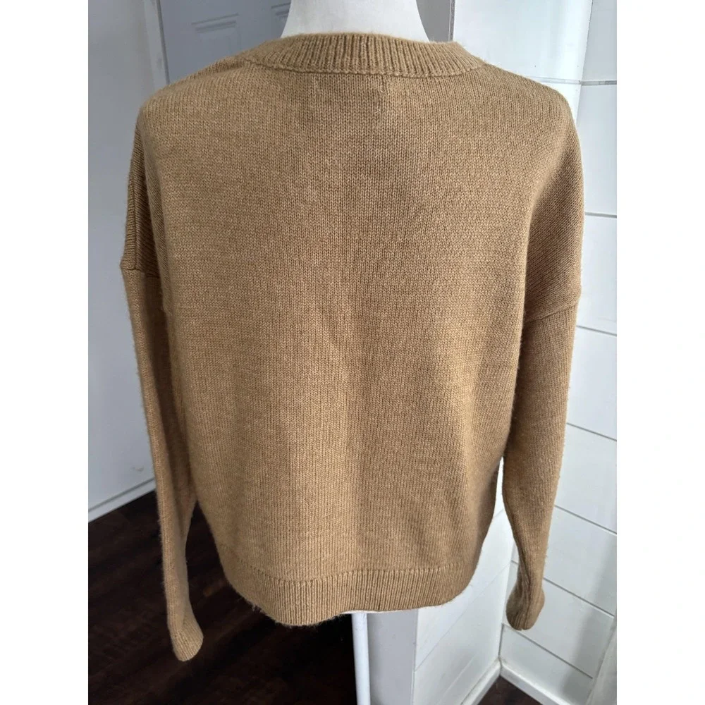 Anthropologie Sweater Womens Small Beige Deer Graphic Knit‎ Crewneck Pullover